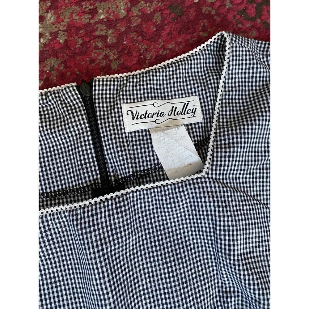 vtg 90s Gingham Dress Sheath Women 6 8 black White Check Crochet Y2k Mini - Picture 8 of 16